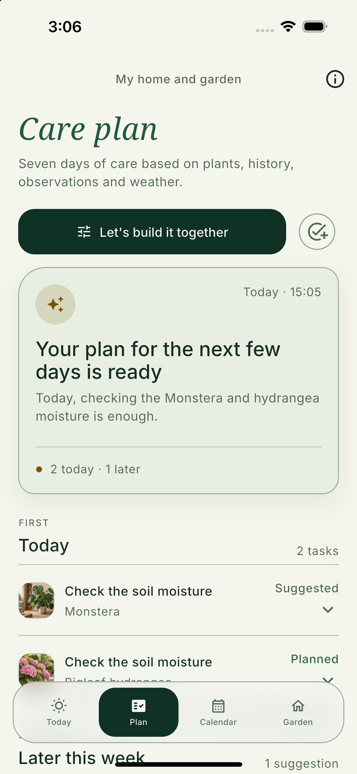 Plant care plan in the Florli app