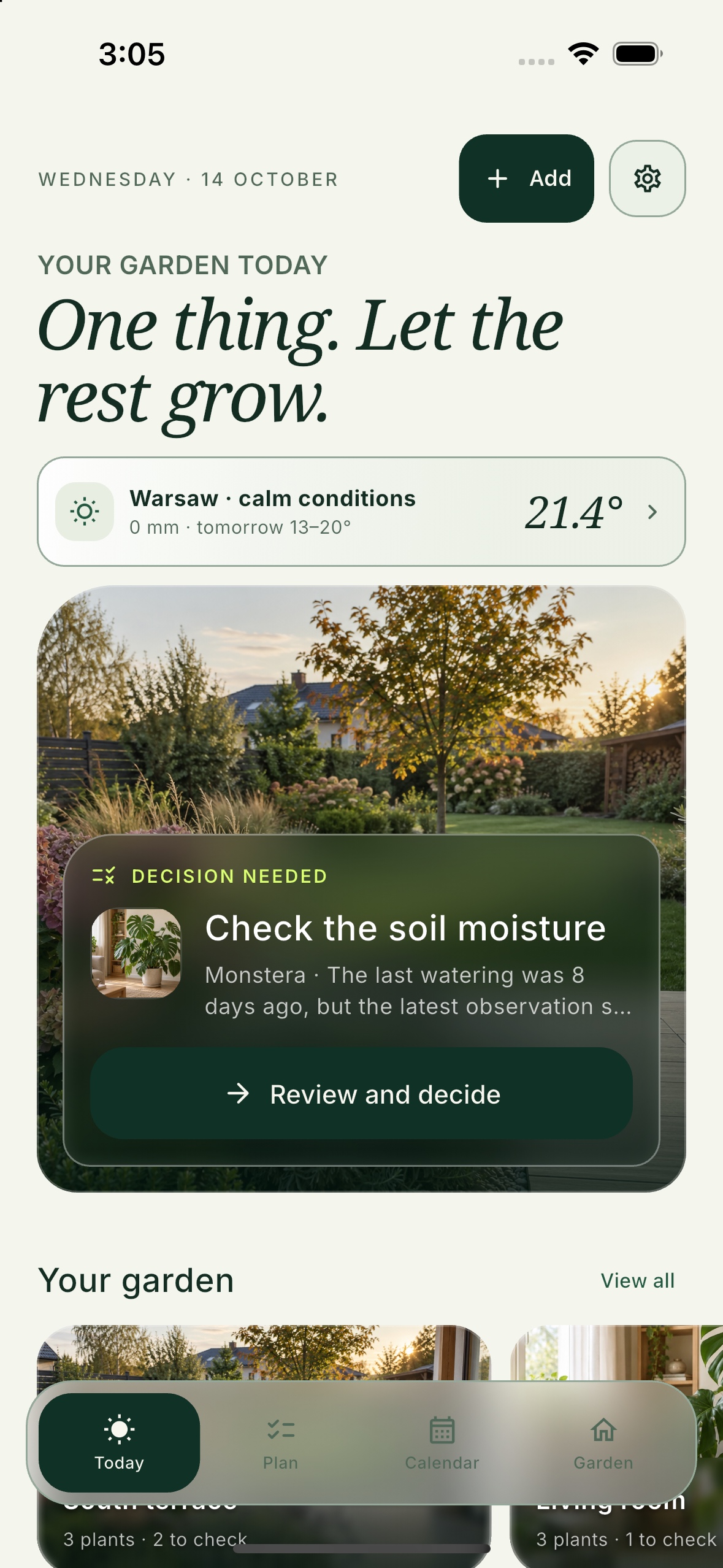 Today screen in the Florli app